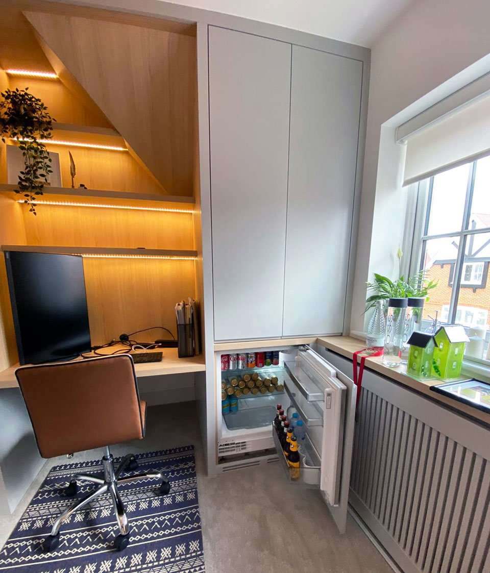 The finished study, with the desk built into the alcove