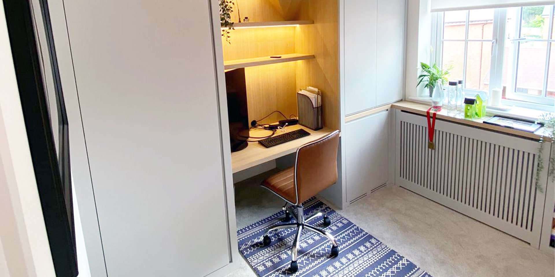 Mike's finished bespoke study with fitted desk and shelving