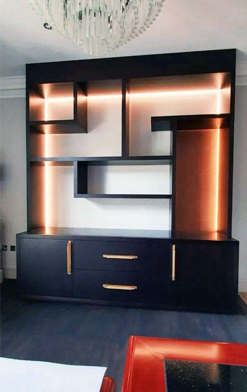 A bespoke dressing room with open hanging space