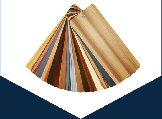 A fan of wood veneer and melamine samples